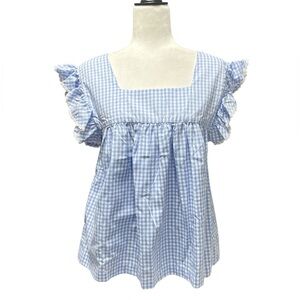 🆕 LIL CACTUS Gingham Plaid Flutter Sleeves Blouse